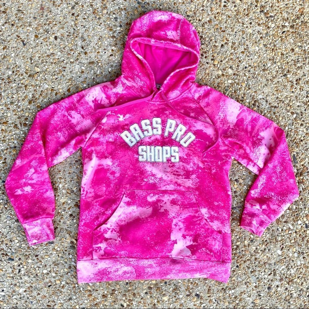 Bass Pro Shops Pink Tie Dye Kangaroo Pouch Drawstring Hoodie Size M